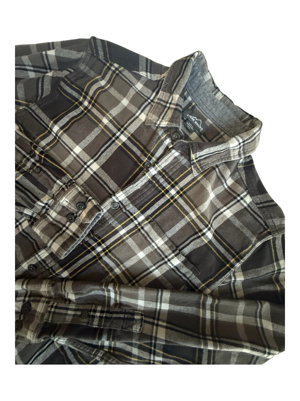 Eddie Bauer Mens Brown Plaid Flannel Button Down Shirt Cotton Long Sleeve Small